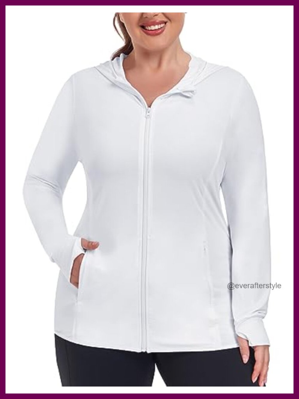 Plus Size UPF 50+ Sun Protection Jacket Long Sleeve Zip Up Hoodie Thumb Holes